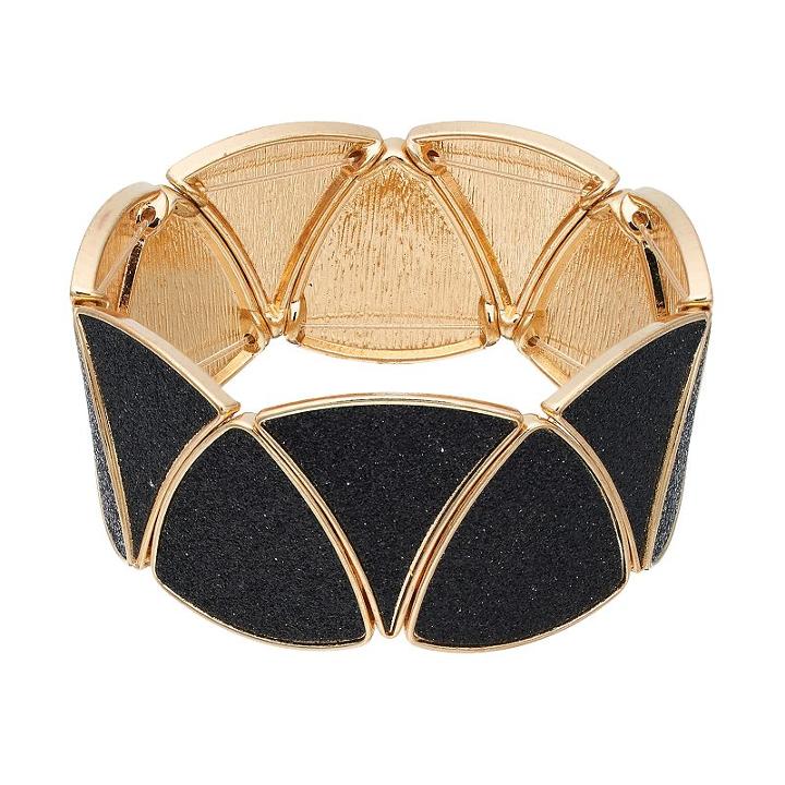Black Glittery Triangle Stretch Bracelet, Women's