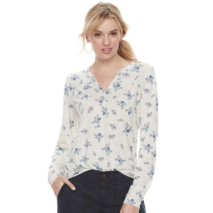 Women's Sonoma Goods For Life&trade; Printed Splitneck Tee, Size: Medium, Dark Blue