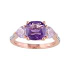 African Amethyst, Rose De France Amethyst & Diamond Accent Sterling Silver 3-stone Ring, Women's, Size: 6, Multicolor