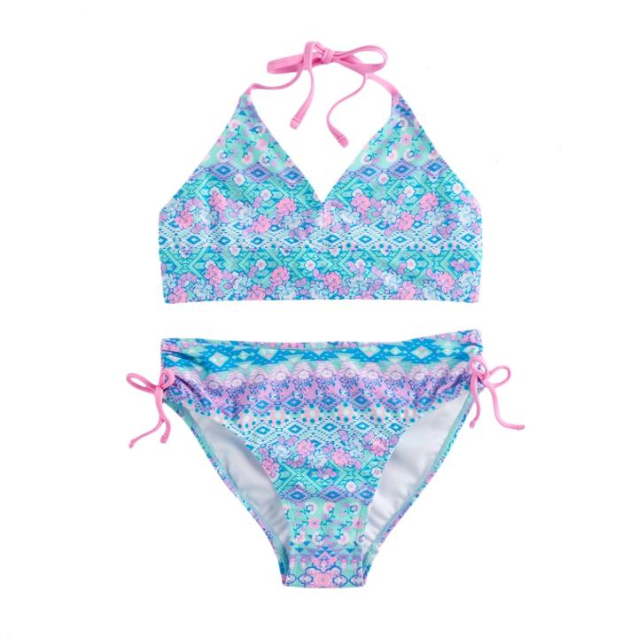 Girls 7-16 So&reg; 2-pc. Blue Multi-print Bikini Swimsuit Set, Size: 14, Light Blue