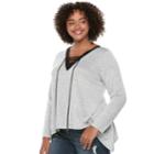 Juniors' Plus Size Heartsoul Lace-up Shark-bite Hem Top, Teens, Size: 3xl, Light Grey