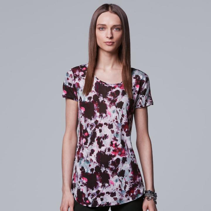 Women's Simply Vera Vera Wang Essential Print Scoopneck Tee, Size: Xl, Dark Red