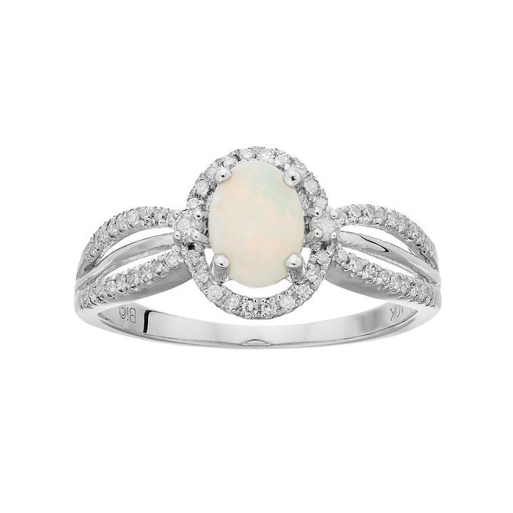 10k White Gold White Opal & 1/5 Carat T.w. Diamond Halo Ring, Women's, Size: 7