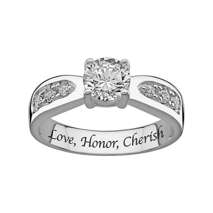 Sweet Sentiments Cubic Zirconia Engagement Ring In Sterling Silver, Women's, Size: 8, White