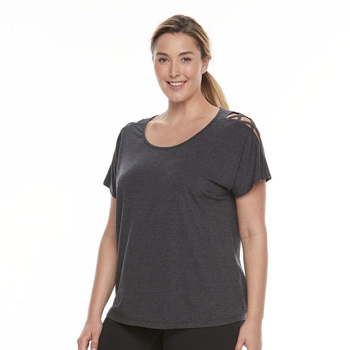 Plus Size Tek Gear&reg; Lattice Shoulder Tee, Women's, Size: 3xl, Black