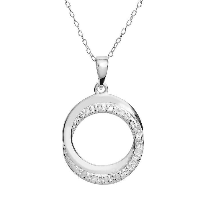 Sterling Silver 1/10-ct. T.w. Diamond Interlocking Circle Pendant, Women's, Size: 18, White