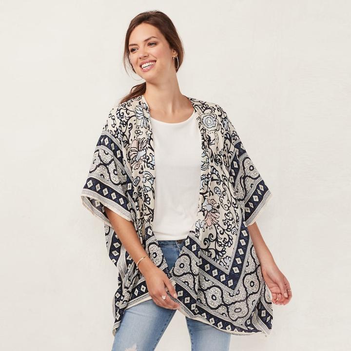 Sonoma Goods For Life&trade; Paisley Block Tacked Ruana, Women's, White