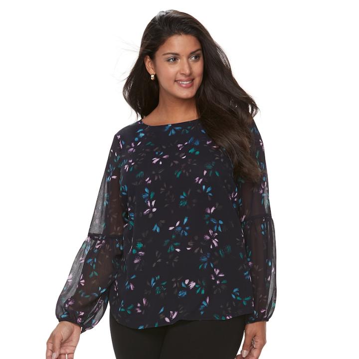 Plus Size Apt. 9&reg; Balloon Sleeve Peasant Top, Women's, Size: 4xl, Blue