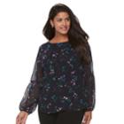 Plus Size Apt. 9&reg; Balloon Sleeve Peasant Top, Women's, Size: 4xl, Blue