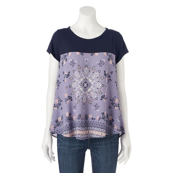 Juniors' Rewind Printed Mix-media Tee, Girl's, Size: Small, Blue (navy)