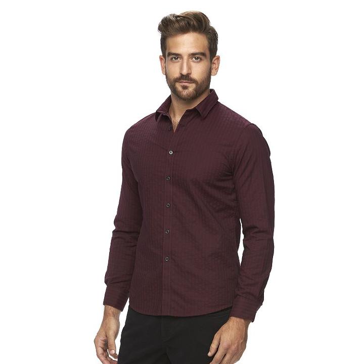 Men's Marc Anthony Slim-fit Patterned Stretch Button-down Shirt, Size: Large, Purple