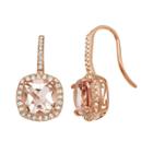14k Rose Gold Over Silver Morganite Triplet And Lab-created White Sapphire Square Halo Drop Earrings, Women's, Pink