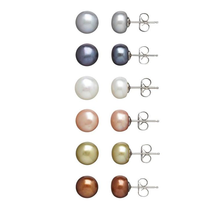 Freshwater By Honora Dyed Freshwater Cultured Pearl Stud Earring Set, Women's, Multicolor