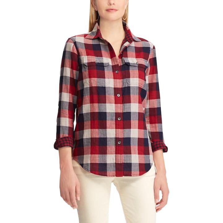 Petite Chaps Plaid Button-down Work Shirt, Women's, Size: Xs Petite, Red