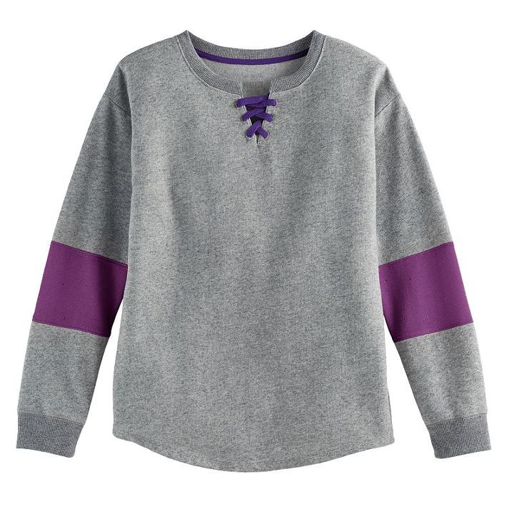 Plus Size Girls 7-16 So&reg; French Terry Glitter Lace-up Pullover, Size: 20 1/2, Med Grey