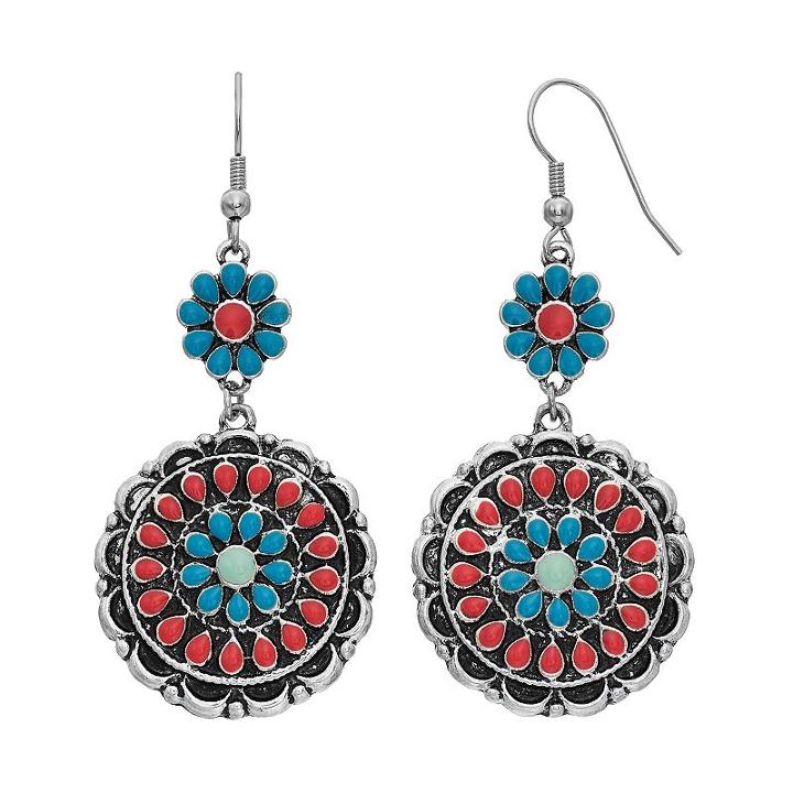Mudd&reg; Nickel Free Floral Medallion Drop Earrings, Women's, Multicolor