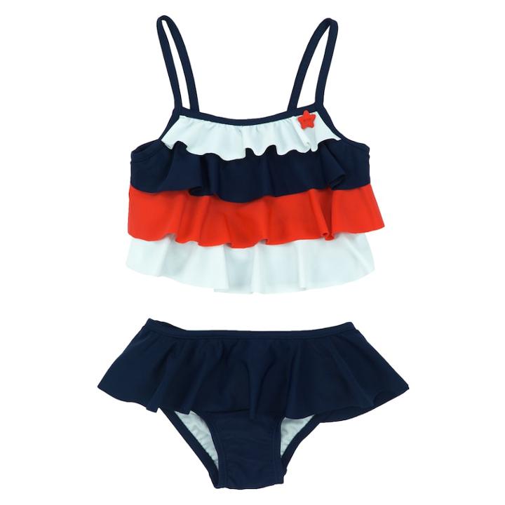 Toddler Girl Kiko & Max Americana Red White & Blue Tiered Tankini & Bottoms Swimsuit Set, Size: 2t (navy)