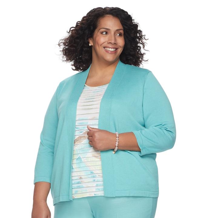 Plus Size Alfred Dunner Studio Ruffle Layered Look Top, Women's, Size: 1xl, Teal Geometric