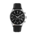 Peugeot Men's Leather Watch, Black