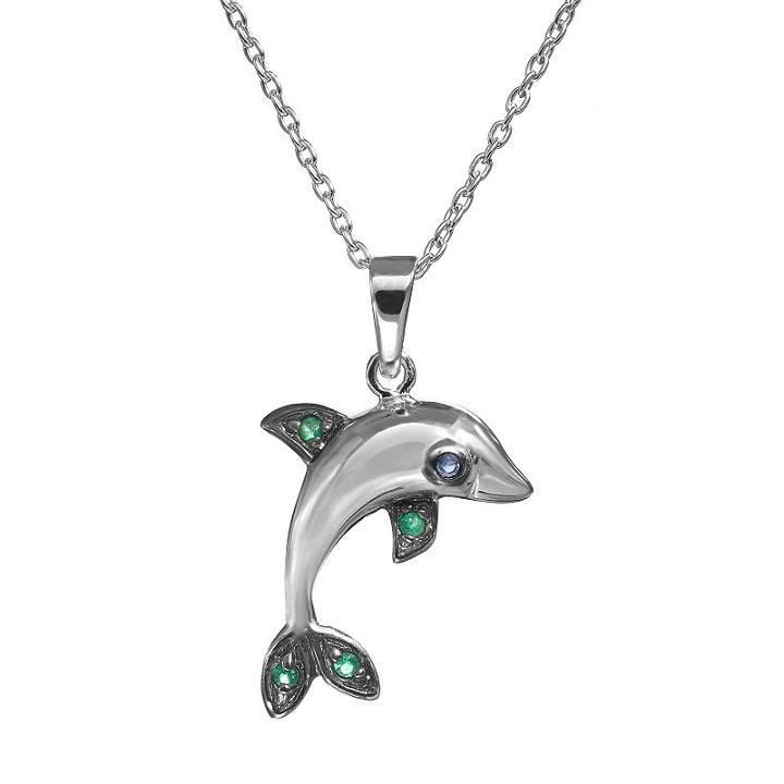 Sophie Miller Simulated Emerald And Simulated Sapphire Sterling Silver Dolphin Pendant Necklace, Women's, Size: 18, Multicolor