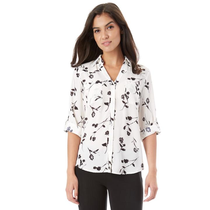 Juniors' Iz Byer Roll-tab Shirt, Teens, Size: Xl, White Floral