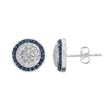 Silver Luxuries Crystal Halo Stud Earrings, Women's, Blue