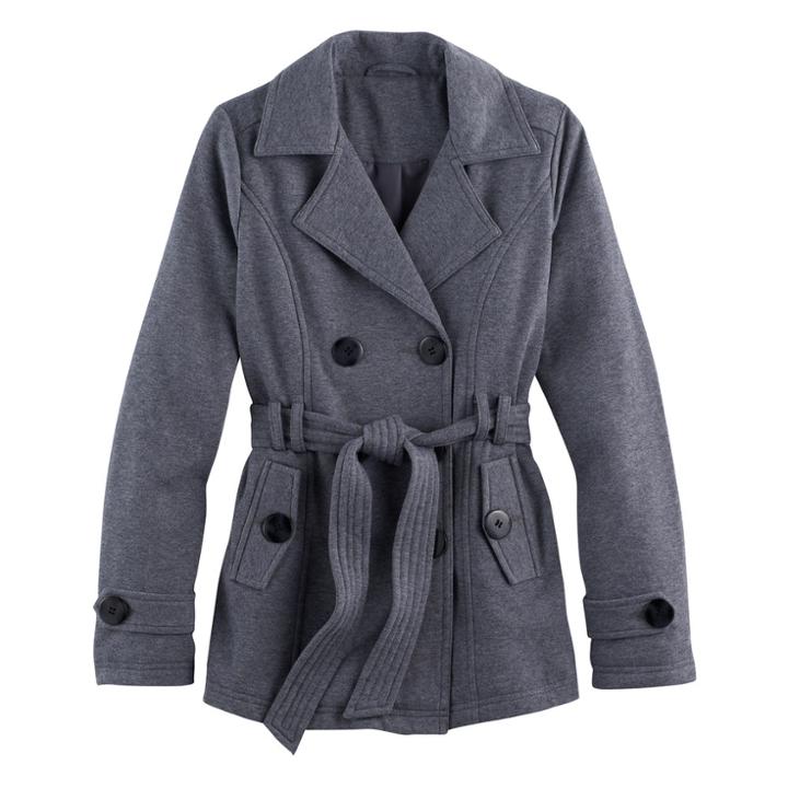 Girls 4-16 So&reg; Fleece Peacoat, Size: 14, Light Grey
