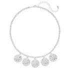 Floral Stamped Disc Nickel Free Statement Necklace, Women's, Silver