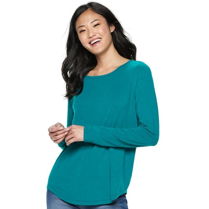 Juniors' Mudd&reg; Crewneck Long Sleeve Tee, Teens, Size: Large, Dark Blue