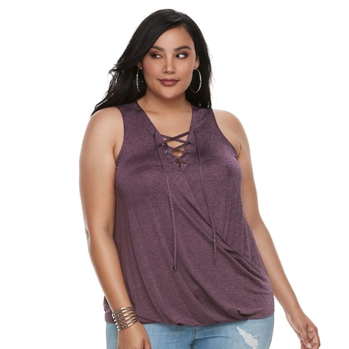 Plus Size Jennifer Lopez Lace-up Tank, Women's, Size: 0x, Med Purple