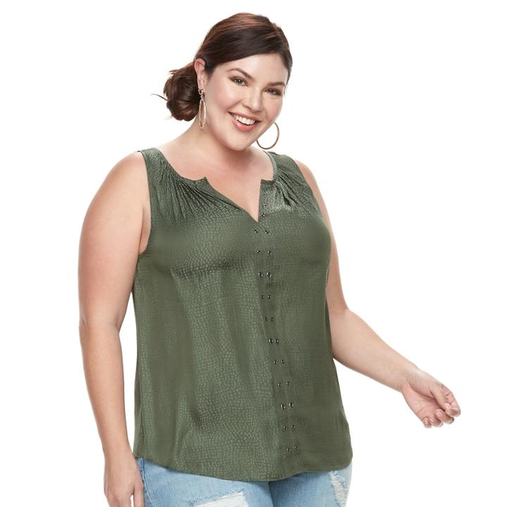 Plus Size Jennifer Lopez Grommet Tank, Women's, Size: 3xl, Dark Green