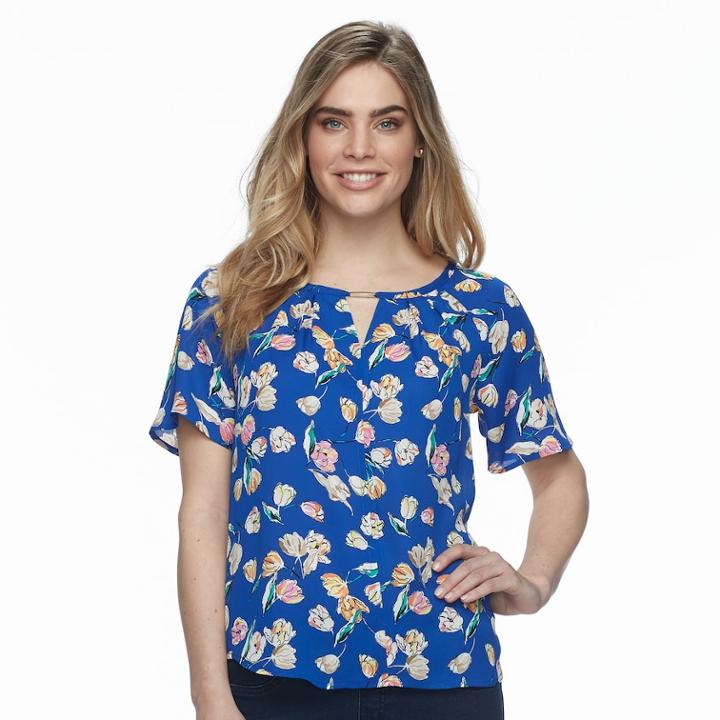 Petite Apt. 9&reg; Pleated Short Sleeve Top, Women's, Size: Xs Petite, Blue