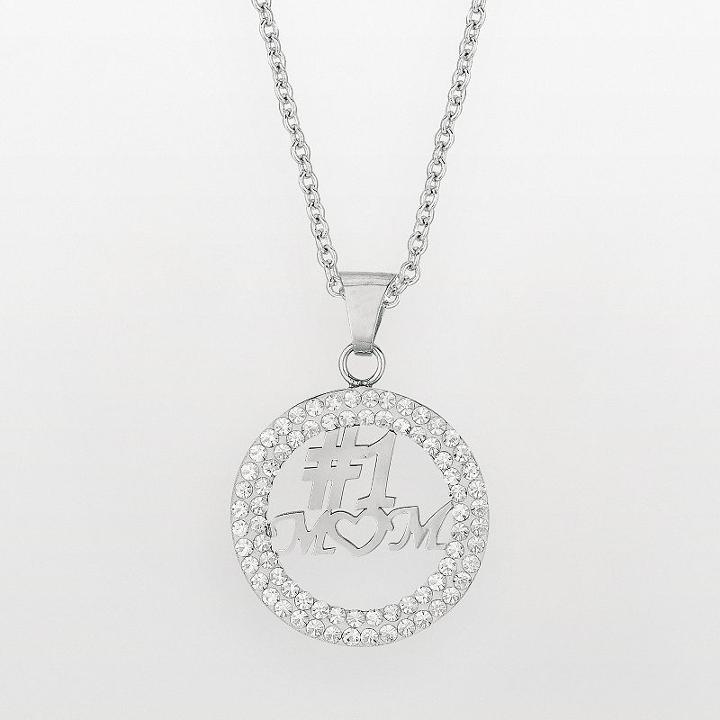 Silver On The Rocks Sterling Silver Crystal Openwork Mom Pendant - Made With Swarovski Crystals, Women's, White