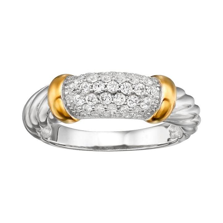 Cubic Zirconia Sterling Silver Two Tone Twist Ring, Women's, Size: 7, White