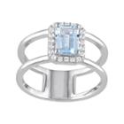 Blue & White Topaz Sterling Silver Double Row Halo Ring, Women's, Size: 7