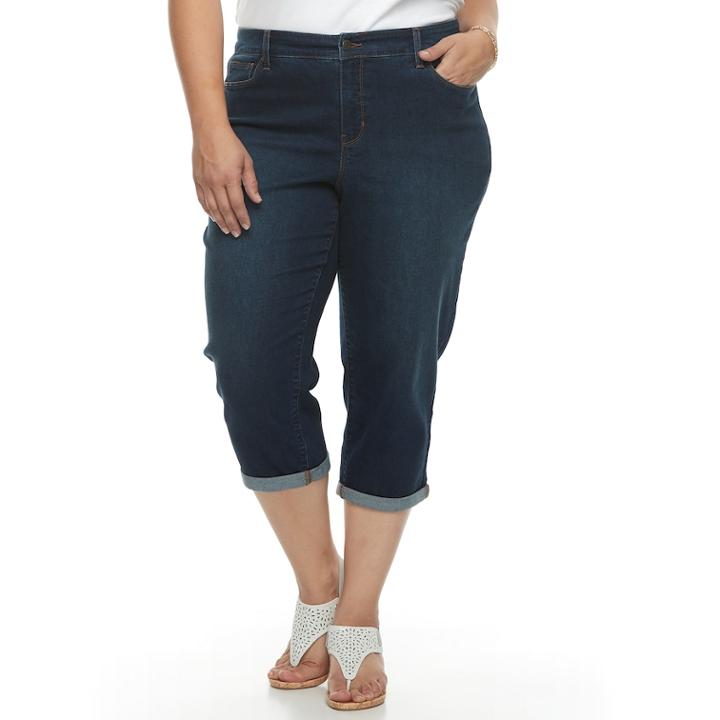Plus Size Croft & Barrow&reg; Cuffed Crop Jeans, Women's, Size: 24 W, Dark Blue
