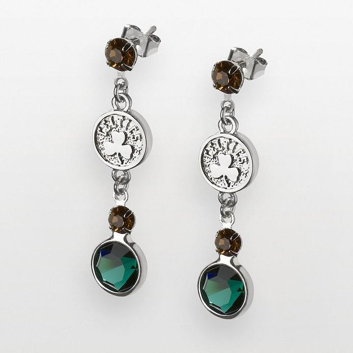 Boston Celtics Silver Tone Crystal Drop Earrings, Women's, Multicolor