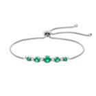 Sterling Silver Simulated Emerald 5-stone Bolo Bracelet, Women's, Green