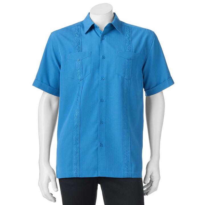 Men's Havanera Embroidered Two-pocket Classic-fit Button-down Shirt, Size: Xxl, Blue (navy)