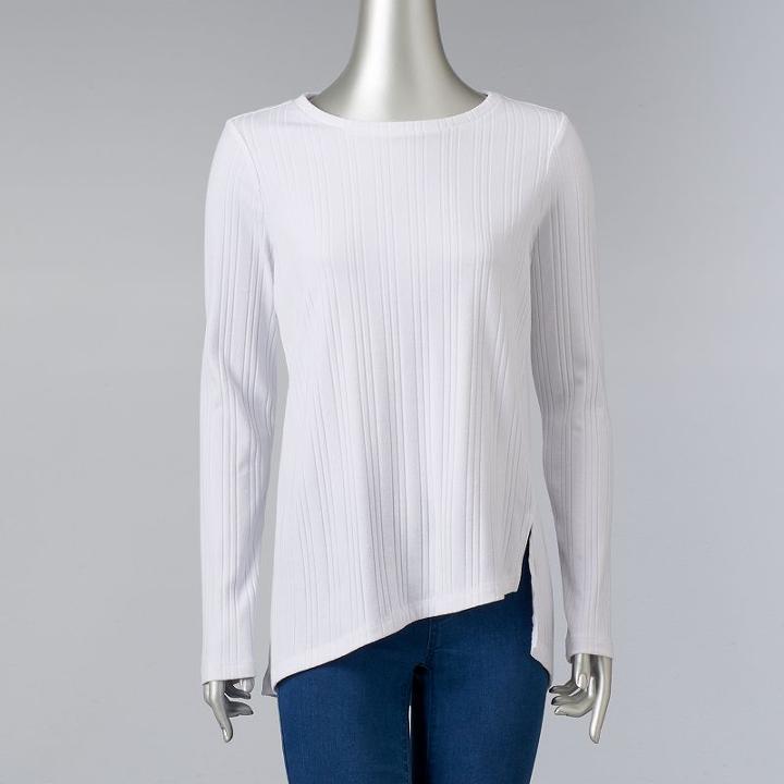 Women's Simply Vera Vera Wang Ribbed Asymmetrical Top, Size: Small, White