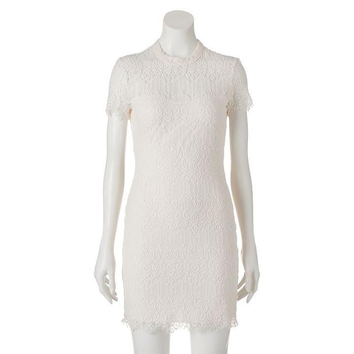 Juniors' Almost Famous Illusion Mockneck Lace Dress, Girl's, Size: Large, Beige Oth