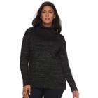 Plus Size Ab Studio Lurex Turtleneck Sweater, Women's, Size: 3xl, Black