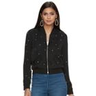 Women's Jennifer Lopez Studded Bomber Jacket, Size: Large, Black