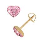 14k Gold Crystal Heart Stud Earrings - Kids, Girl's, Pink