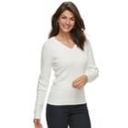 Women's Croft & Barrow&reg; Essential Cable Knit V-neck Sweater, Size: Large, White