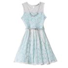 Girls 7-16 Knitworks Floral Overlay Belted Skater Dress, Girl's, Size: 10, Green Oth