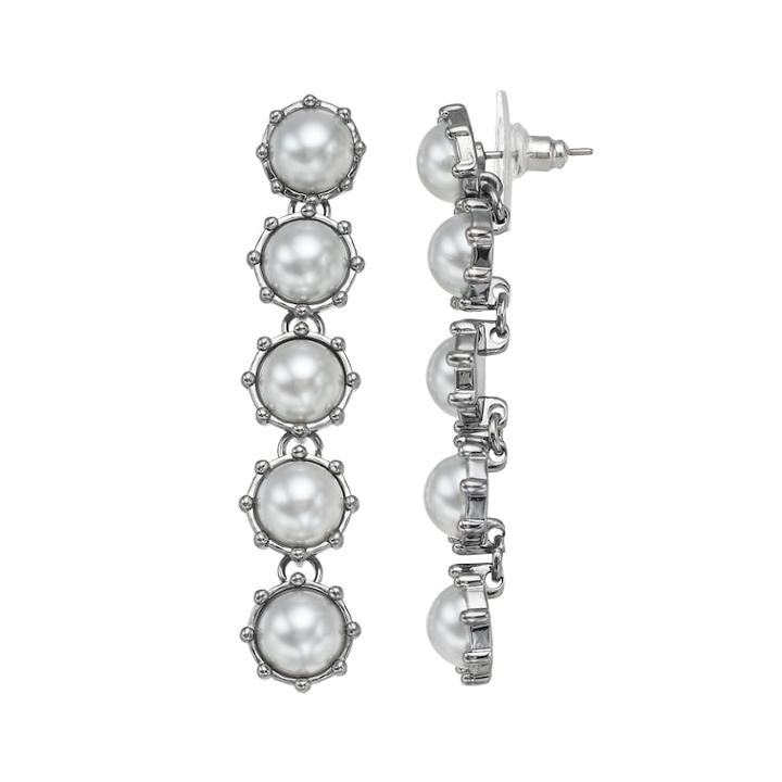 Simply Vera Vera Wang Simulated Pearl Nickel Free Linear Earrings, Women's, White