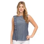 Women's Izod Ruffle Chambray Tank, Size: Large, Light Blue