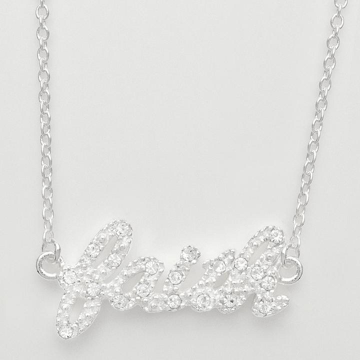Silver Plated Crystal Faith Necklace, Women's, White