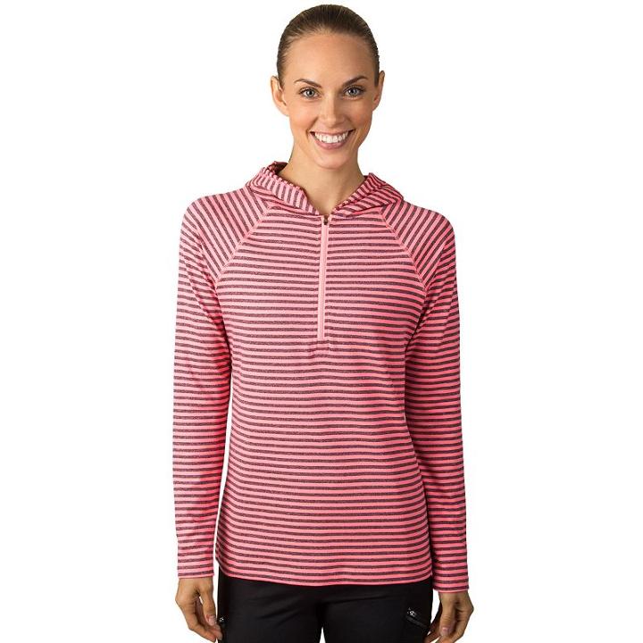 Women's Jockey Sport Quarter-zip Striped Base-layer Hoodie, Size: Medium, Orange Oth